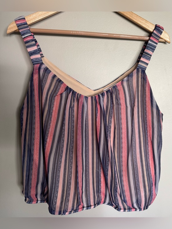 nine britton Tops - Nine Britton Striped Sleeveless Blouse Tank Top Medium Boho Lined